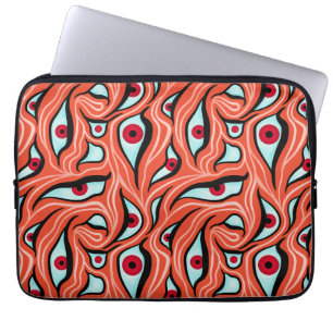 Evil Eyes Wavy Pattern Red On Orange Horror Laptop Sleeve