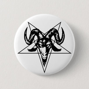 Evil Goat Head with Pentagram (black) 6 Cm Round Badge