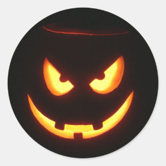 Evil grinning Halloween Pumpkin Face Classic Round Sticker