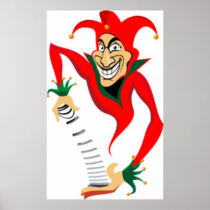 Evil Grinning Jester Joker with Jack-in-the-Box Poster