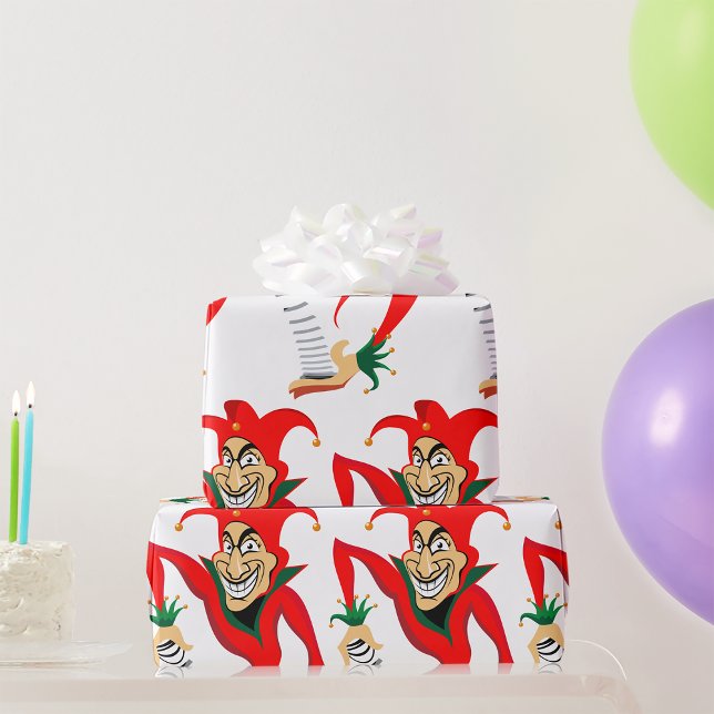 Evil Grinning Jester Joker with Jack-in-the-Box  Wrapping Paper (Creator Uploaded)