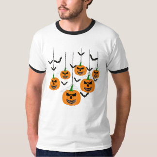 Evil Halloween Pumpkin Lanterns with Bats Pattern T-Shirt