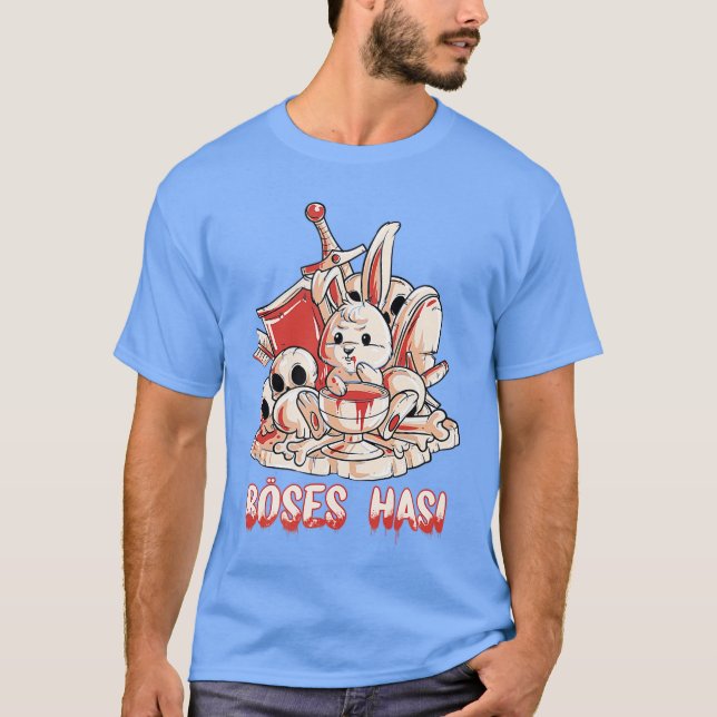 Evil horror bunny with sword shield and knight arr T-Shirt (Front)