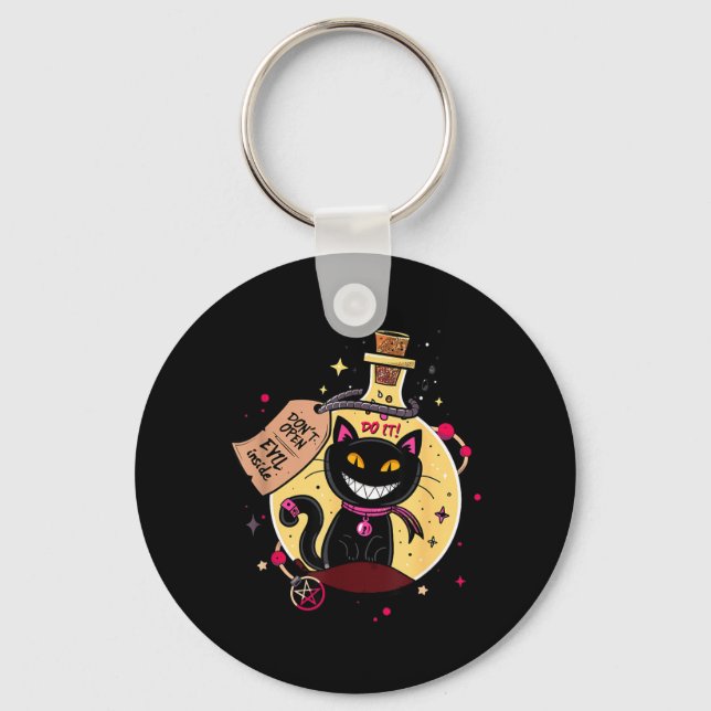 Evil Inside - Fun Cat In A Potion Bottle Key Ring (Front)