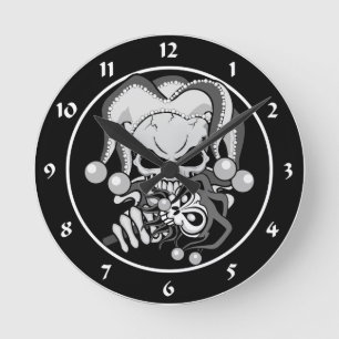 Evil Jester Skull Round Clock