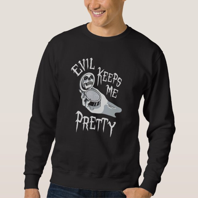Evil Keeps Me Pretty Cosmetic Makeup Compact Skele Sweatshirt (Front)