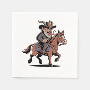 EVIL Krampus Christmas Cowboy Horse Western Xmas Napkin