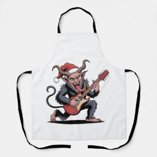 Evil Krampus Playing Guitar Electric Music Xmas Apron