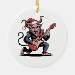 Evil Krampus Playing Guitar Electric Music Xmas Ceramic Tree Decoration