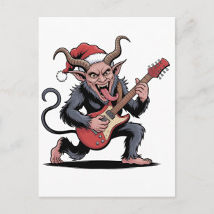 Evil Krampus Playing Guitar Electric Music Xmas Holiday Postcard