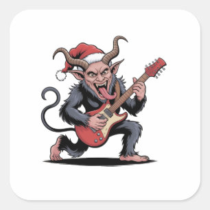 Evil Krampus Playing Guitar Electric Music Xmas  Square Sticker