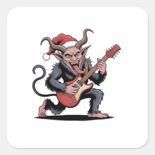 Evil Krampus Playing Guitar Electric Music Xmas Square Sticker