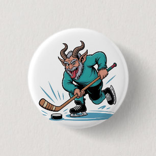 Evil Krampus Playing Ice Hockey Christmas Sport 3 Cm Round Badge