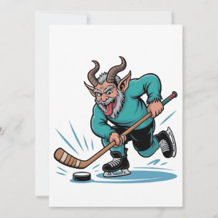 Evil Krampus Playing Ice Hockey Christmas Sport Holiday Card