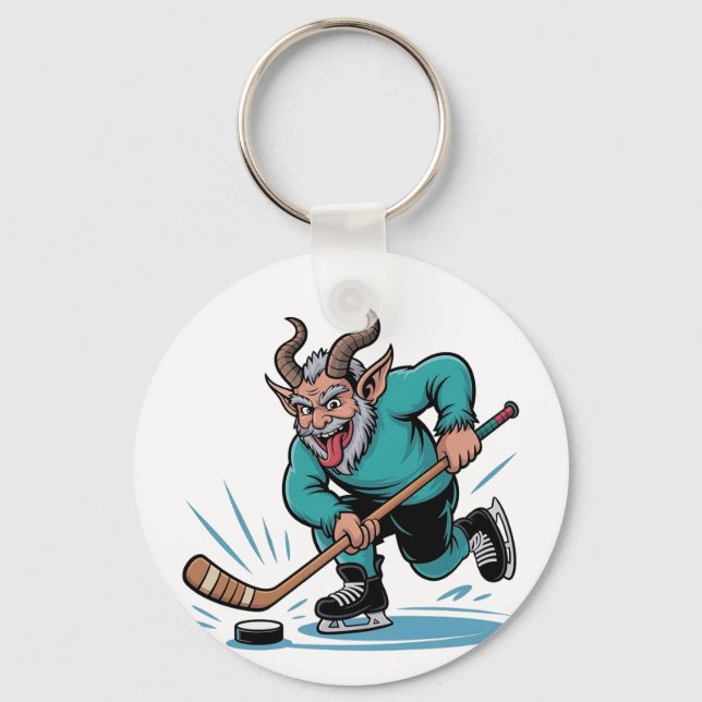 Evil Krampus Playing Ice Hockey Christmas Sport  Key Ring (Front)
