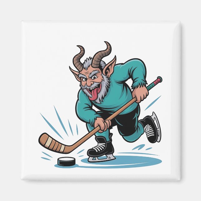 Evil Krampus Playing Ice Hockey Christmas Sport  Magnet (Front)