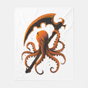 Evil Octopus Halloween Sticker and Shirt Fleece Blanket