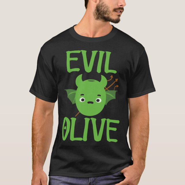 Evil Olive Devil Olive Vegan Pun Olive Oil T-Shirt (Front)