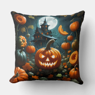Evil pumpkin black cushion
