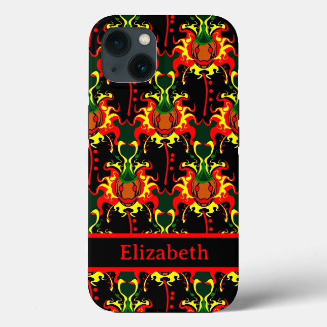 Evil Pumpkin on Fire Pattern Name Case-Mate iPhone Case (Back)