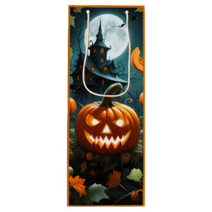 Evil pumpkin orange wine gift bag