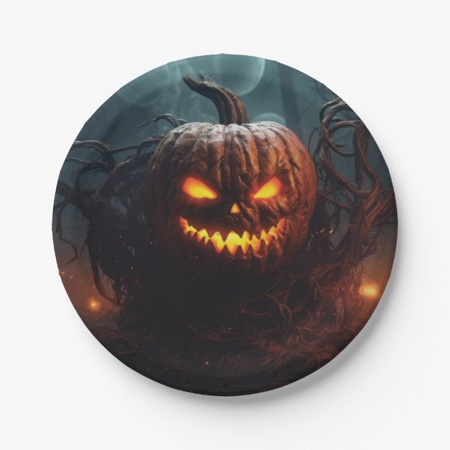 Evil Pumpkin Paper Plate (Front)