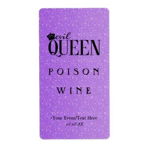 EVIL QUEEN Purple Glitter Glam Chic Wine Label