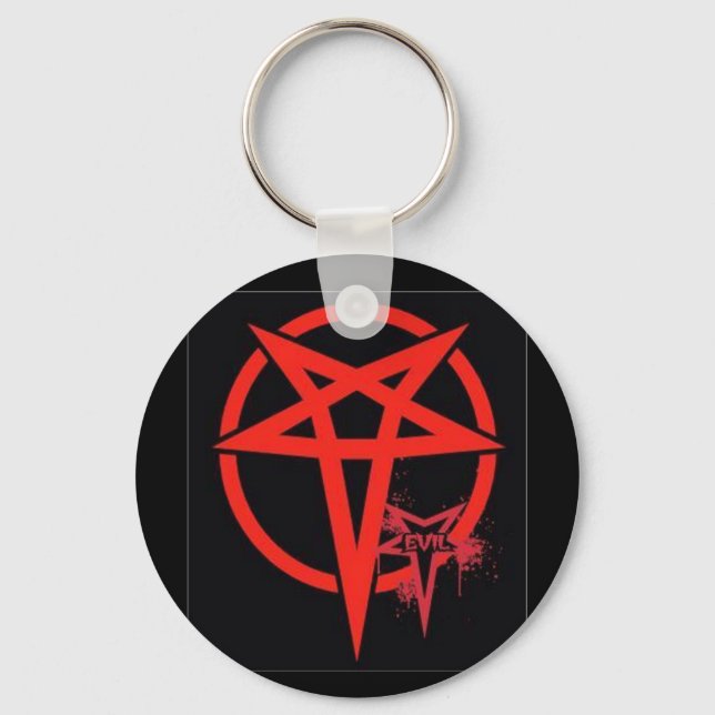 Evil Red Black Magic Pentagram Key Ring (Front)