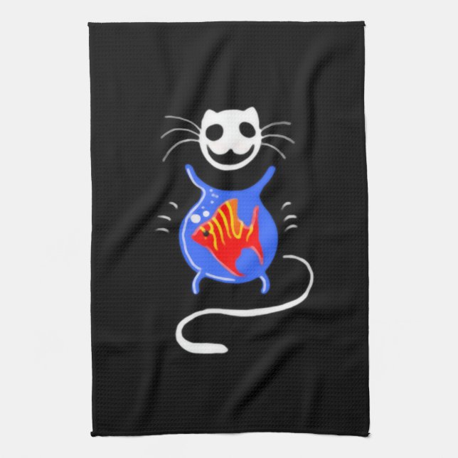 Evil Scary Cat Gothic Tea Towel (Vertical)