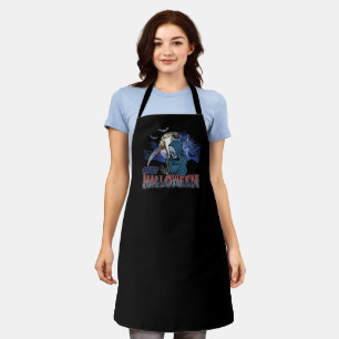 Evil Skeleton In Scary Dark Night Halloween Apron