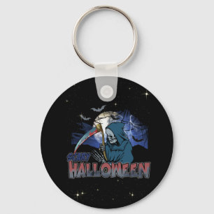 Evil Skeleton In Scary Dark Night Halloween Key Ring