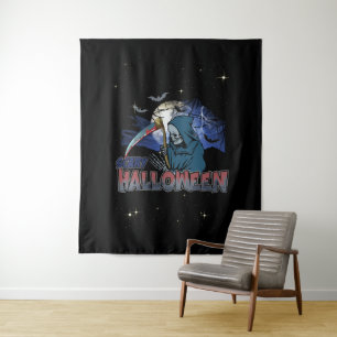 Evil Skeleton In Scary Dark Night Halloween Tapestry