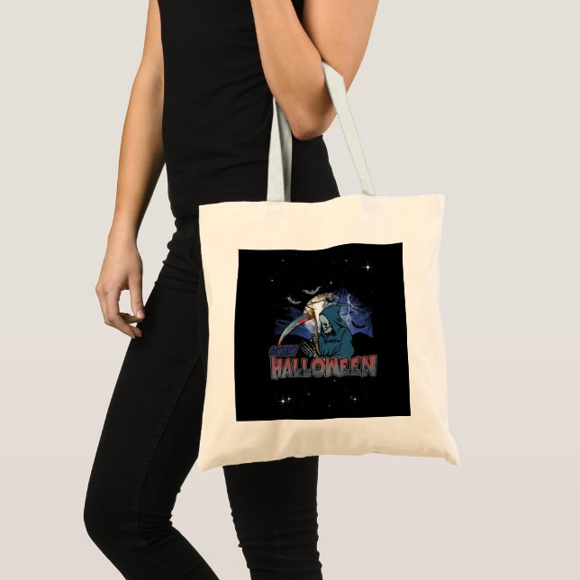 Evil Skeleton In Scary Dark Night Halloween Tote Bag (Front (Product))