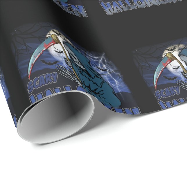 Evil Skeleton In Scary Dark Night Halloween Wrapping Paper (Roll Corner)