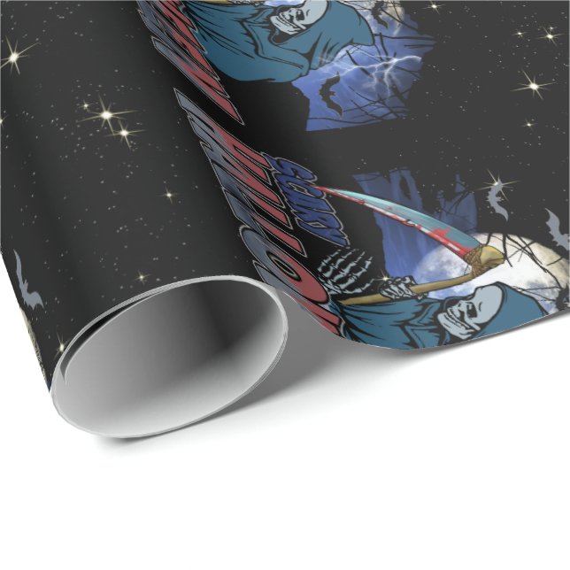 Evil Skeleton In Scary Dark Night Halloween Wrapping Paper (Roll Corner)