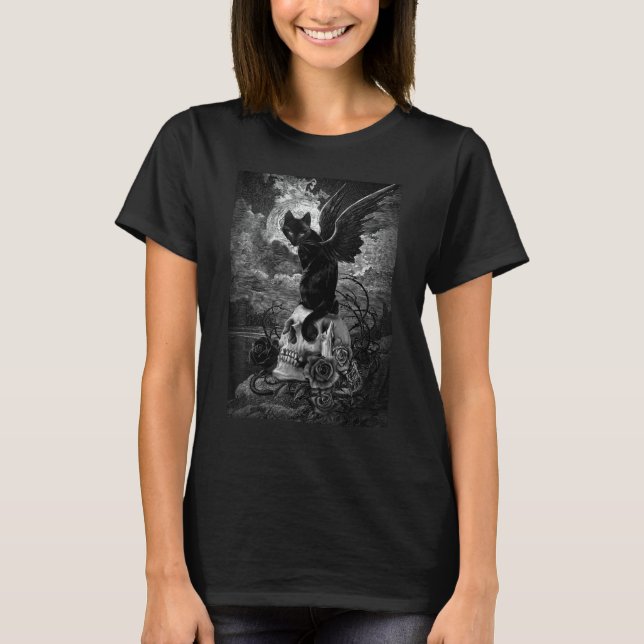 Evil Sphynx Cat Bat Skull Wicca Gothic Goth Witchc T-Shirt (Front)