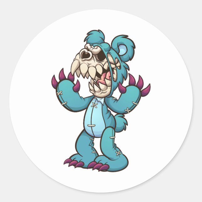 evil teddy bear with a skull face classic round sticker (Front)