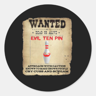 Evil Ten Pin 10 Funny Bowling Short Sleeve Tee Classic Round Sticker
