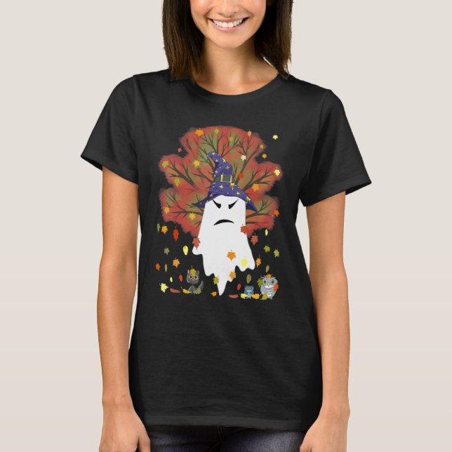 Evil Witch Ghost Black Cat Owls Halloween Fall Tha T-Shirt (Front)