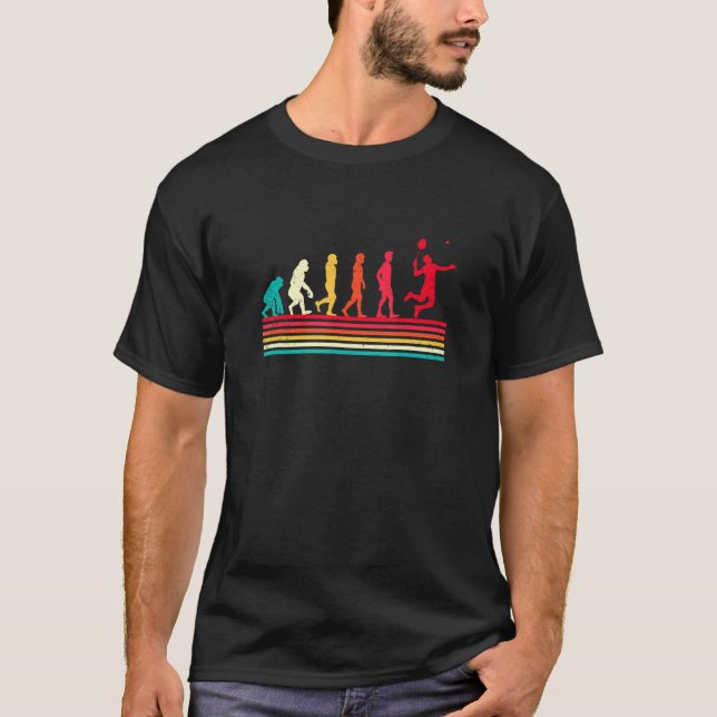 Evolution Graphic Badminton Player Shuttlecock Spo T-Shirt (Front)