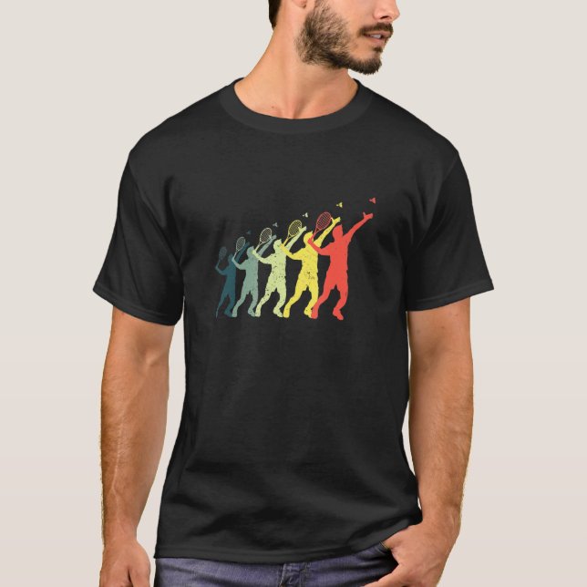 Evolution Graphic Badminton Player Shuttlecock Spo T-Shirt (Front)