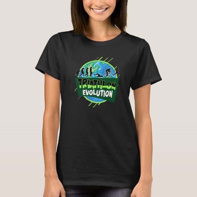 Evolution Graphic Triathlon Running Swimming Bikin T-Shirt (Front)