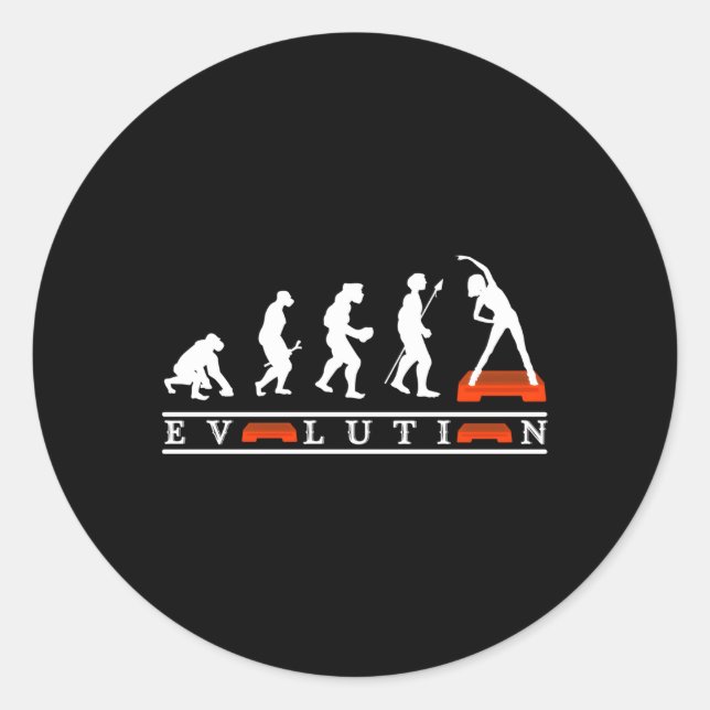 Evolution Of Aerobics With The Hu Evolution Step Classic Round Sticker (Front)