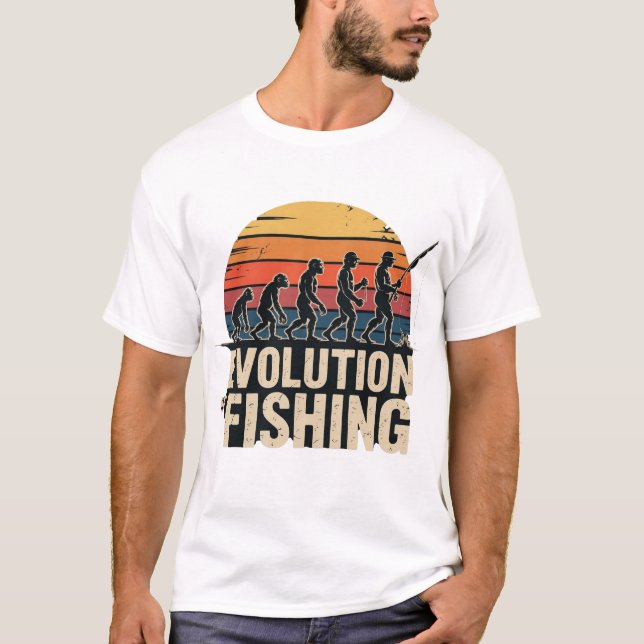 Evolution of Fishing - Retro Fisherman Sunset T-Sh T-Shirt (Front)