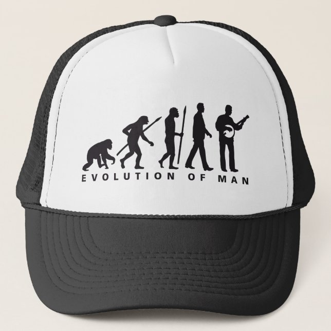 evolution of man banjo player trucker hat (Front)