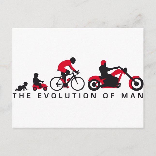 evolution of man motorcycle biker postcard (Front)
