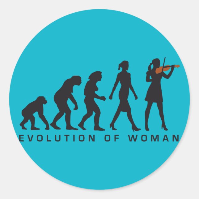 evolution of woman female violin player classic round sticker (Front)