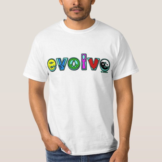 EVOLVE with Six Symbols of Peace and Progress T-Shirt (Front)