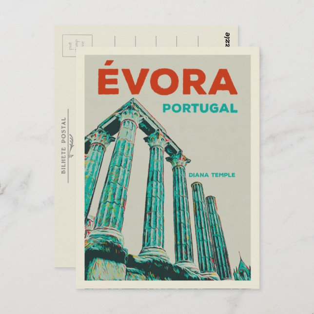 Evora Diana temple illustration Portugal Postcard (Front/Back)
