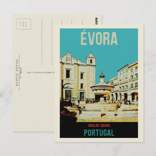 Evora Giraldo square illustration Portugal Postcard (Front/Back)
